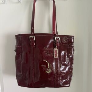Coach Glossy Maroon Leather Tote